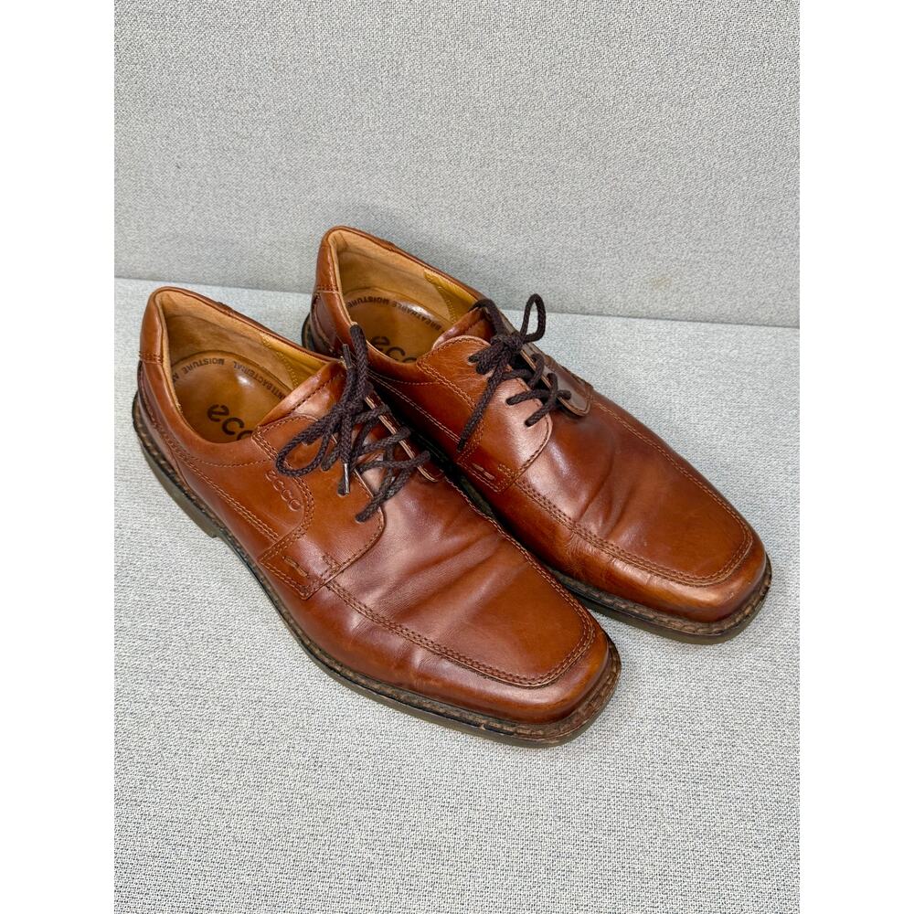 ECCO Men’s Brown Leather Oxford Dress Shoes Comfort Shock Point EU 45 US 11 11.5